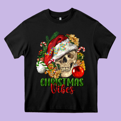 Christmas Vibes Human Skull Heavy Core Tee Designed By Fadigitalartstudio