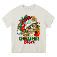 Cream Christmas Vibes Human Skull Heavy Core Tee - FaDigitalArtStudio