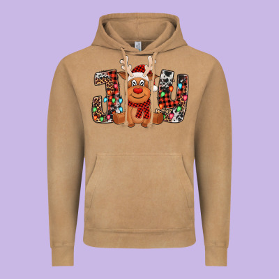 Joy Christmas Reindeer Vintage Hoodie Designed By Jasminsmagicworld