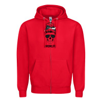 Red Black Glitter Cowhide Patterned Mom Skull Zipper Hoodie - Bettercallsaul