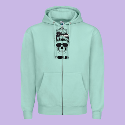 Black Glitter Cowhide Patterned Mom Skull Zipper Hoodie Designed By Bettercallsaul