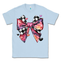 Dusty Blue coquette bow floral checkered pattern Classic Tee - JahusDesignShop
