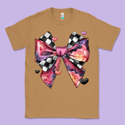 Coquette Bow Floral Checkered Pattern Classic Tee Designed By Jahusdesignshop