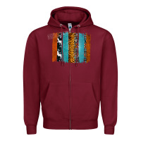 Burgundy Western Leopard Glitter Aztec Cowhide Pattern Brushstroke Zipper Hoodie - Bettercallsaul