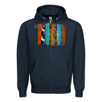 Navy Western Leopard Glitter Aztec Cowhide Pattern Brushstroke Zipper Hoodie - Bettercallsaul