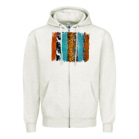 Oatmeal Heather Western Leopard Glitter Aztec Cowhide Pattern Brushstroke Zipper Hoodie - Bettercallsaul