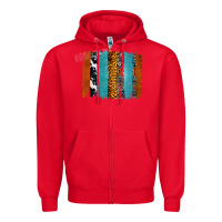 Red Western Leopard Glitter Aztec Cowhide Pattern Brushstroke Zipper Hoodie - Bettercallsaul