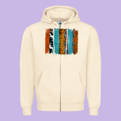 Western Leopard Glitter Aztec Cowhide Pattern Brushstroke Zipper Hoodie Designed By Bettercallsaul