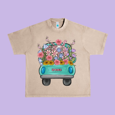 Truck With Flowers Malia Urban Heavy Tee Designed By Maliassmallbusiness