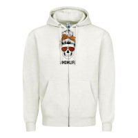 Oatmeal Heather Glitter Western Patterned Mom Skull Zipper Hoodie - Bettercallsaul