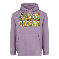 Lavender Egg hunter with camouflage plate letters Easter Heavyweight Hoodie - HowdyJamesFarm