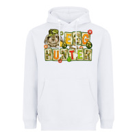 White Egg hunter with camouflage plate letters Easter Heavyweight Hoodie - HowdyJamesFarm