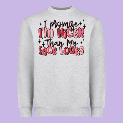 I Promise I'm Nicer Than My Face Looks Heavyweight Sweatshirt Designed By Maliassmallbusiness