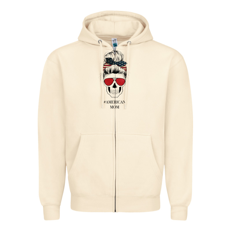 Glitter American Flag Patterned American Mom Skull Zipper Hoodie by Bettercallsaul | Teevron