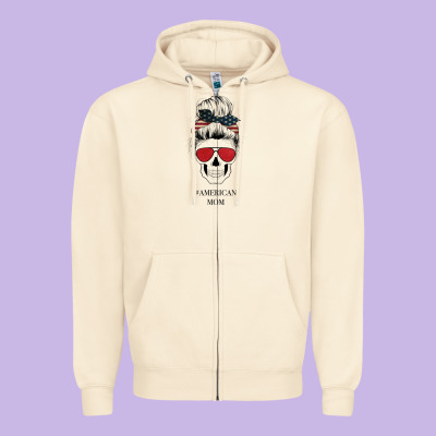 Glitter American Flag Patterned American Mom Skull Zipper Hoodie Designed By Bettercallsaul