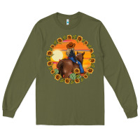 Army Green cowgirl sunflower Long Sleeve Tee - MaliasSmallBusiness