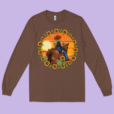 Cowgirl Sunflower Long Sleeve Tee Designed By Maliassmallbusiness