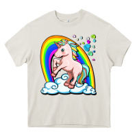 Cream cute unicorn with rainbow Heavy Core Tee - FaDigitalArtStudio