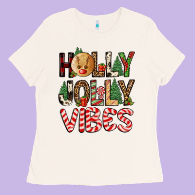 Holly Jolly Vibes Ladies Tee Designed By Fadigitalartstudio
