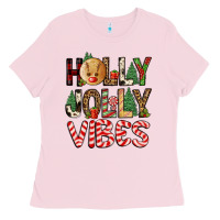 Bubblegum Pink holly jolly vibes Ladies Tee - FaDigitalArtStudio