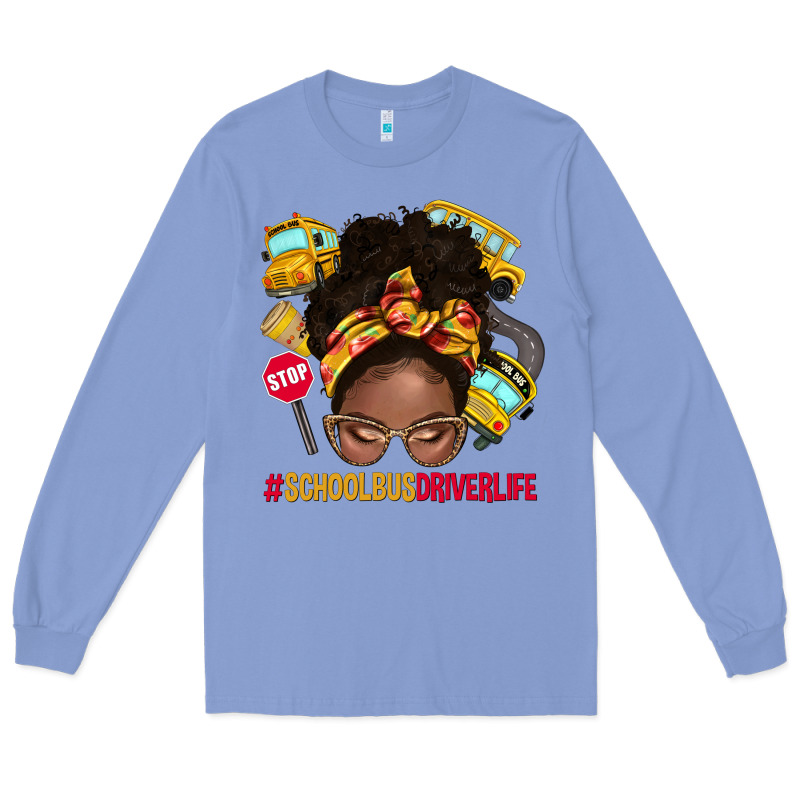 School Bus Driver Life Afro Messy Bun Long Sleeve Tee by NancyCooperArtShop | Teevron