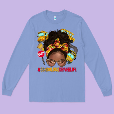 School Bus Driver Life Afro Messy Bun Long Sleeve Tee Designed By Nancycooperartshop