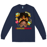 Navy school bus driver life afro messy bun Long Sleeve Tee - NancyCooperArtShop