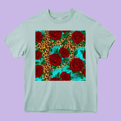 Leopard Roses Seamless Pattern Heavy Core Tee Designed By Hra Design Shop