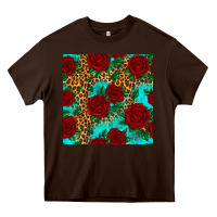 Chocolate Brown leopard roses seamless pattern Heavy Core Tee - HRA Design Shop