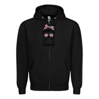 Black Pink Flower on Cyan Background Mom Skull Zipper Hoodie - Bettercallsaul