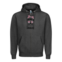 Charcoal Heather Pink Flower on Cyan Background Mom Skull Zipper Hoodie - Bettercallsaul