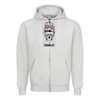 Dove Grey Pink Flower on Cyan Background Mom Skull Zipper Hoodie - Bettercallsaul