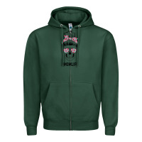 Sports Green Pink Flower on Cyan Background Mom Skull Zipper Hoodie - Bettercallsaul