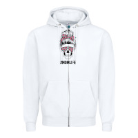 White Pink Flower on Cyan Background Mom Skull Zipper Hoodie - Bettercallsaul