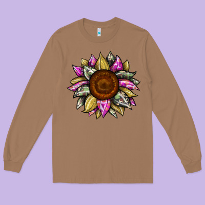 Sunflower Camouflage Long Sleeve Tee Designed By Jahusdesignshop