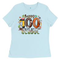 Baby Blue happy 100 americana football basketball day of sch Ladies Tee - RacoonDesign