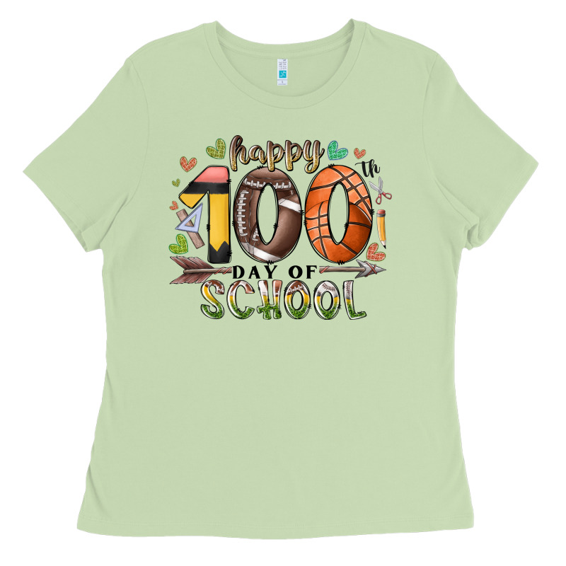 Happy 100 Americana Football Basketball Day Of Sch Ladies Tee by RacoonDesign | Teevron