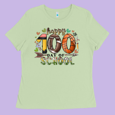 Happy 100 Americana Football Basketball Day Of Sch Ladies Tee Designed By Racoondesign
