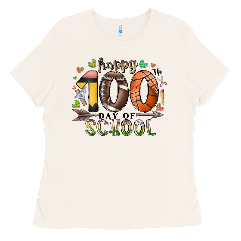 Happy 100 Americana Football Basketball Day Of Sch Ladies Tee by RacoonDesign | Teevron