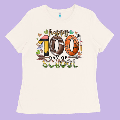 Happy 100 Americana Football Basketball Day Of Sch Ladies Tee Designed By Racoondesign