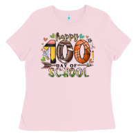 Bubblegum Pink happy 100 americana football basketball day of sch Ladies Tee - RacoonDesign