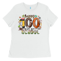 White happy 100 americana football basketball day of sch Ladies Tee - RacoonDesign