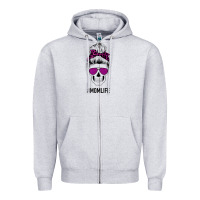 Heather Grey Purple Glitter, Leopard Patterned Mom Skull Zipper Hoodie - Bettercallsaul
