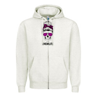 Oatmeal Heather Purple Glitter, Leopard Patterned Mom Skull Zipper Hoodie - Bettercallsaul