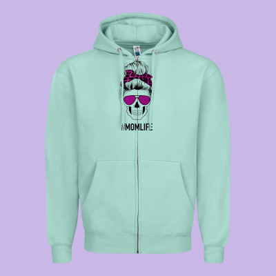Purple Glitter, Leopard Patterned Mom Skull Zipper Hoodie Designed By Bettercallsaul