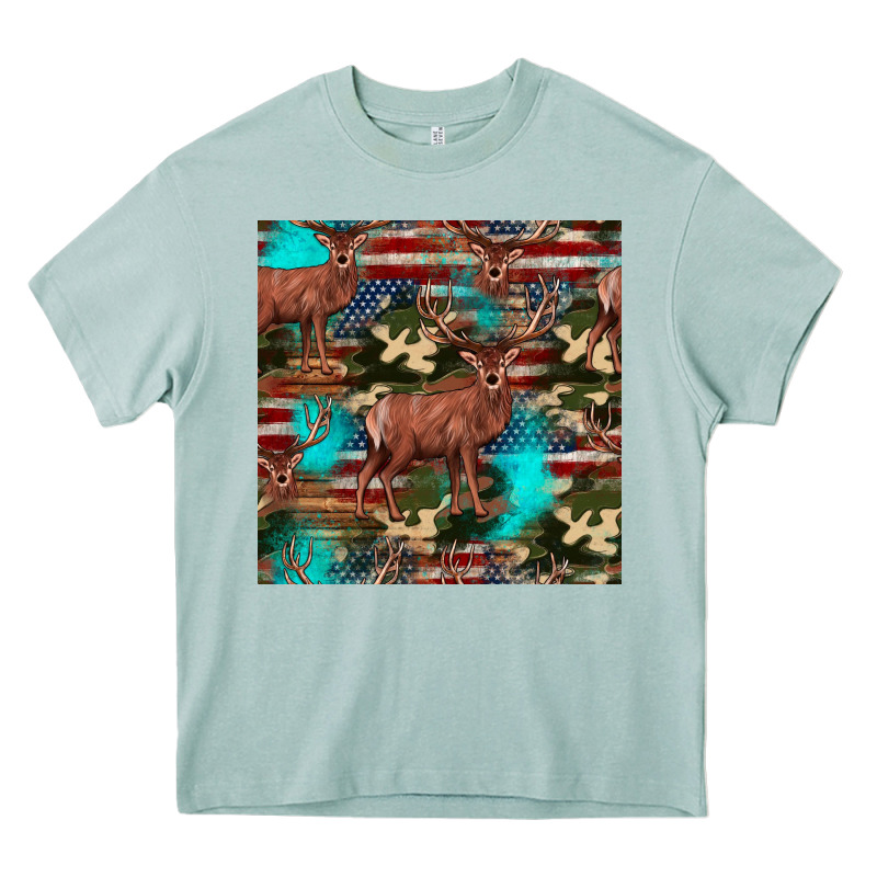 Hunting Deer American Flag Seamless Pattern Heavy Core Tee by HRA Design Shop | Teevron