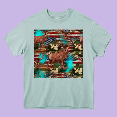 Hunting Deer American Flag Seamless Pattern Heavy Core Tee Designed By Hra Design Shop
