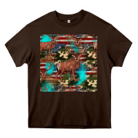 Chocolate Brown hunting deer american flag seamless pattern Heavy Core Tee - HRA Design Shop