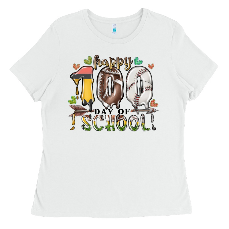 Happy 100 Day Of School American Football Baseball Ladies Tee by RacoonDesign | Teevron
