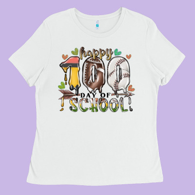 Happy 100 Day Of School American Football Baseball Ladies Tee Designed By Racoondesign